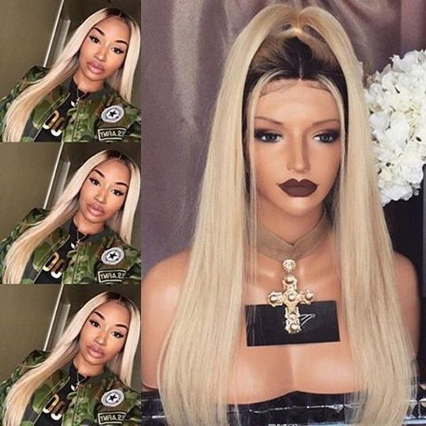 

synthetic wigs silky straight ombre blonde hair glueless lace wig heat resistant synthetic lace front wigs for black women, Silver