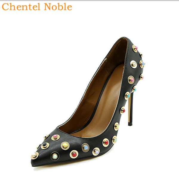 

brand chentel bcolorful pearl rivet shoes women high heels 2019 ladies so nice kate party shoes women pumps black color big size