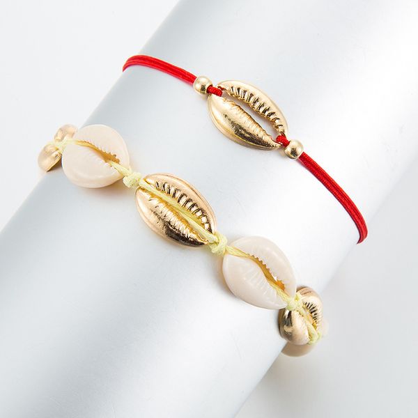 

creative alloy anklet little red rope beads shell pendant beach summer jewelry bracelets on leg cavigliera, Red;blue