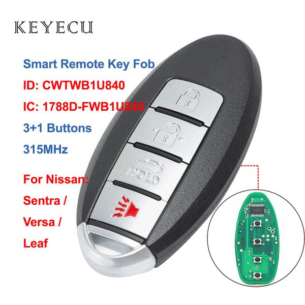 

keyecu cwtwb1u840 smart car remote key fob 4 buttons 315mhz for sentra 2013-2019 versa 2013-2018 leaf 2013-2016