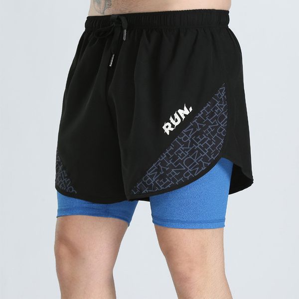 

man gym shorts polyester running shorts men 2 in 1 marathon short sport pants quick dry training exercise jogging short, Black;blue