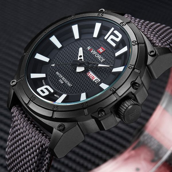 

naviforce canvas strap mens watch outdoor fashion sports quartz watches men week display male clock relogio masculino, Slivery;brown