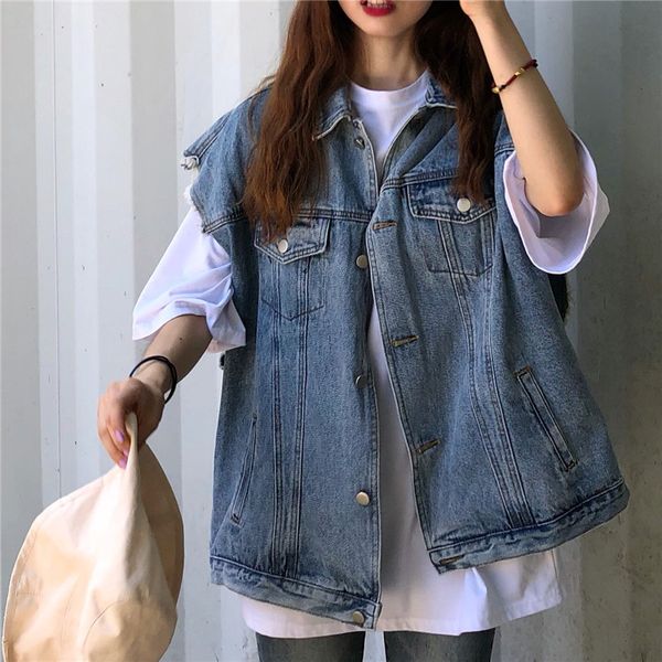 

denim vests women 2019 spring fall new korean version of the student set-up sleeveless vest jacket horse clip tide, Black;white