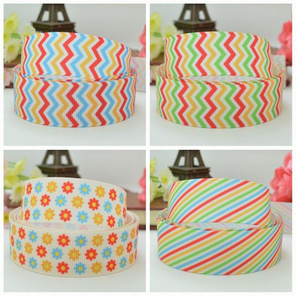 

supwrf 7/8" 22mm 50 yards spring dots stripes chevron flowers cute ribbon printed grosgrain ribbon hai rbow diy handmade b0726, Slivery;white
