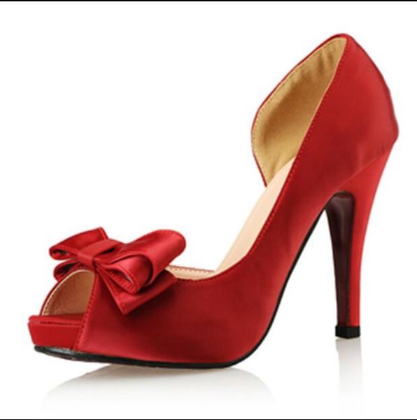 

new korean fish mouth shoes platform high heel bow women's shoes red wedding shoes, Black