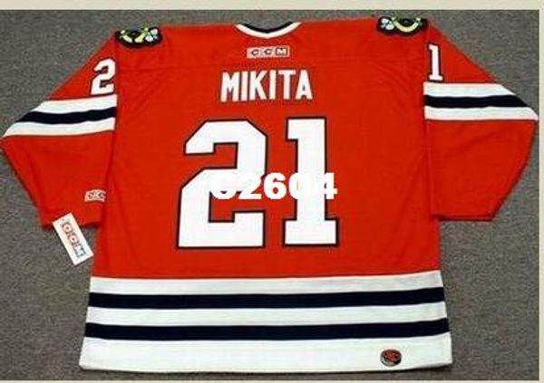 

mens #21 stan mikita chicago blackhawks 1975 ccm retro home hockey jersey or custom any name or number retro jersey, Black;red