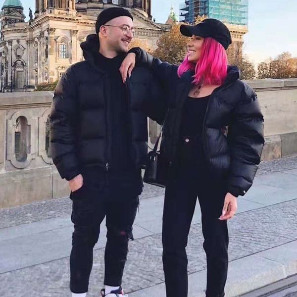 

trend 19fw thenf cotton-padded jacket logo embroidery coats couple coat winter mountain outerwear warm fashion pink orange black hfhlyrf008