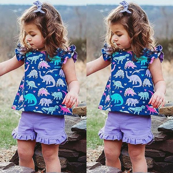 

focusnorm toddler kids baby girl clothes summer 2pcs dinosaur t-shirt short pants adorable outfits clothes set 1-4years, White