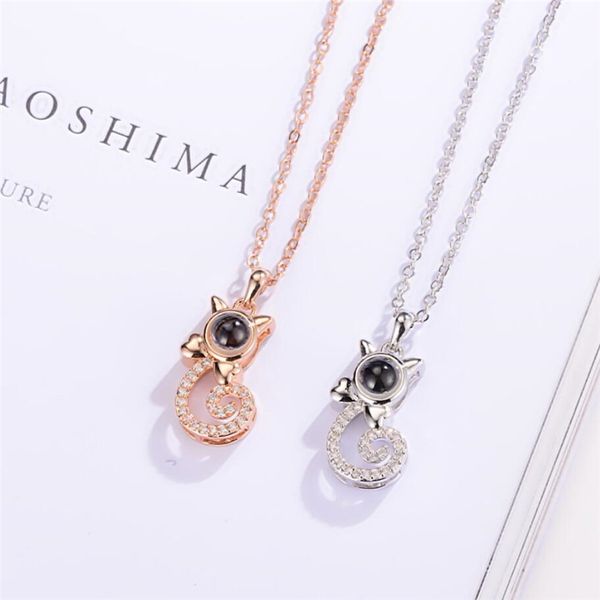 

sole memory 100 languages i love you visible cat 925 sterling silver clavicle chain female necklace sne507
