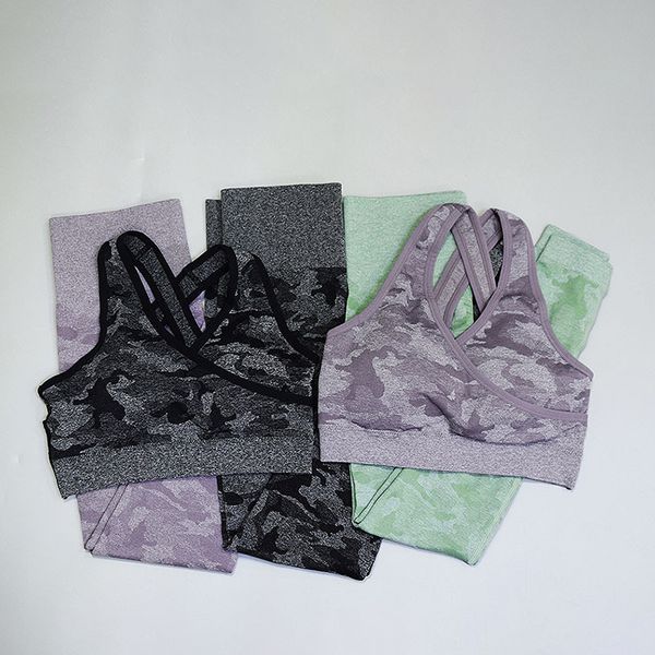 

salspor camo seamless yoga set women fitness clothing camo leggings + high impact sport bra 2 pcs gym sportswear tracksuit