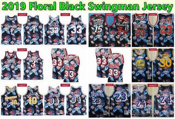 

2019 floral black jersey 1 hardaway 3 iverson 10 malone 33 bird 34 o'neal 23 james 24 bryant 23 michael 30 curry 15 carter 33 mourning