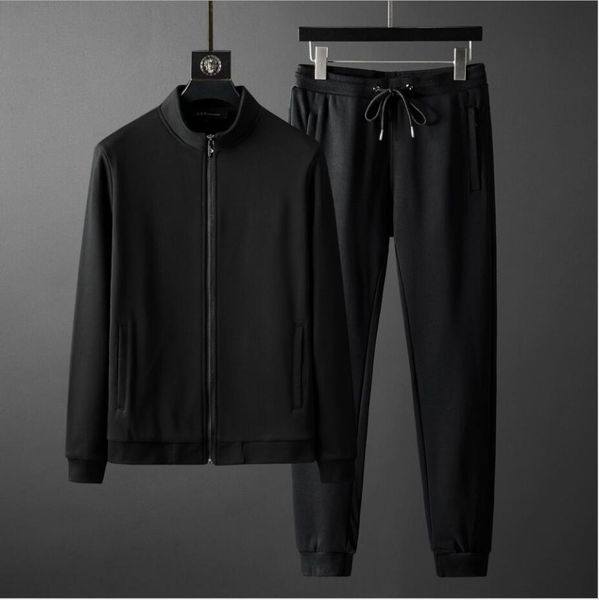 

european standing neckwear suit men's body-building fashion embroidery trend autumn 2020 new leisure sports two suits, Gray