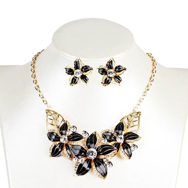 

new style fashion flower drip oil set decorations necklaces and earrings, Silver