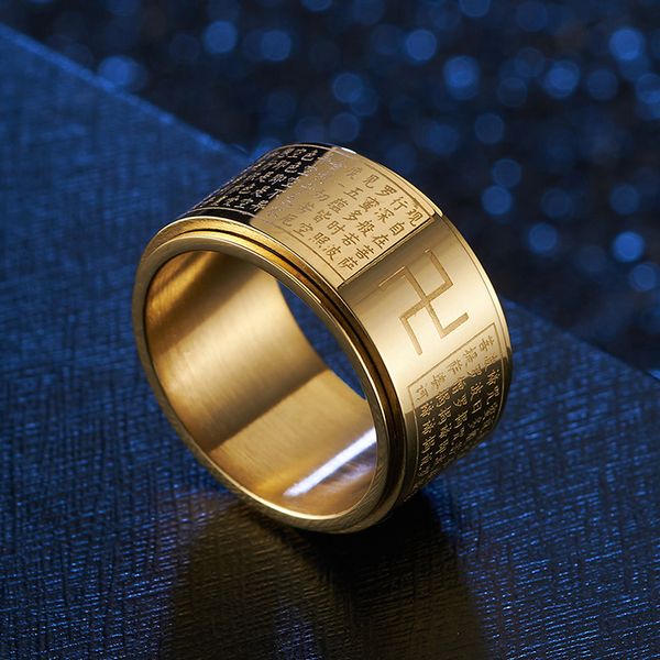 

buddhist classics rotatable characters scripture believers titanium steel ring fashion accessories wholesale postage, Silver