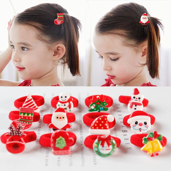 New Christmas Snowman Santa Claus Hairband Hair Rope Ring Kids Ponytail Holder Accessori per capelli per neonate