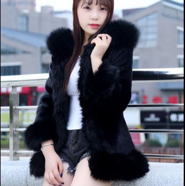 

vetement 2019 winter women's faux fur jacket artificial fur overcoat furry coat femme plus size furry fake outwear z338, Black