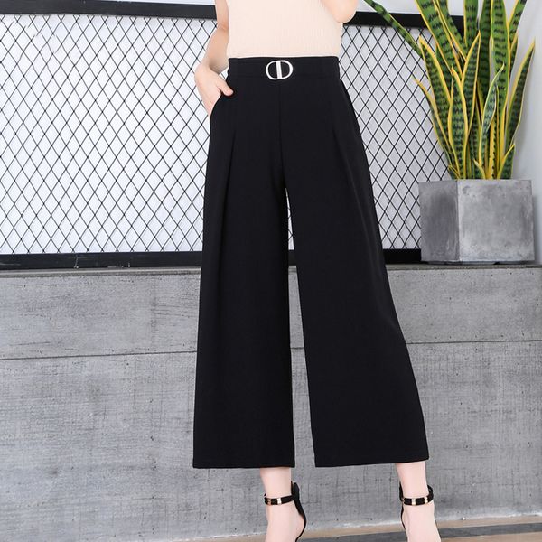 

2019 summer women wide leg pants chiffon ankle-length loose trousers big size lady office pants black female wide legged, Black;white