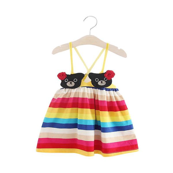 

rainbow girl dress summer newborn baby clothes striped print princess dress cotton kids toddler sleeveless sundress, Red;yellow