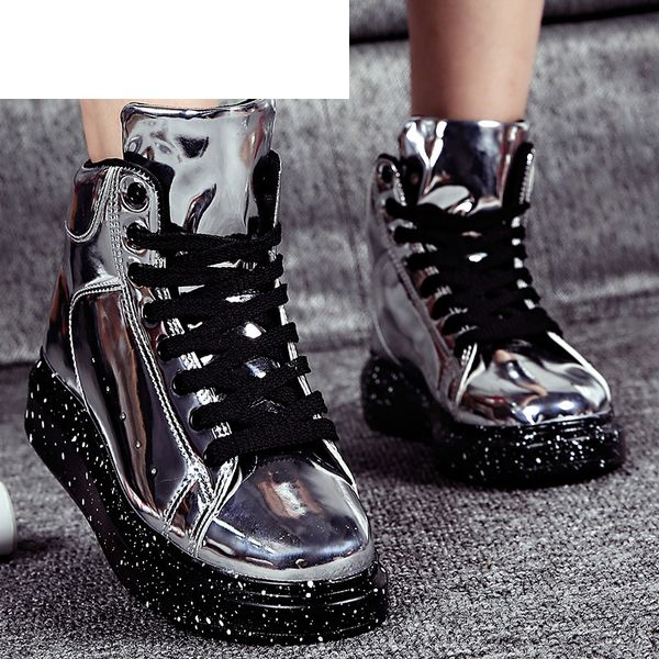 

cinessd snow boots women 2019 autumn early winter thick bottom high upper board shoes fashion mirror ankle boots lovers shoes, Black