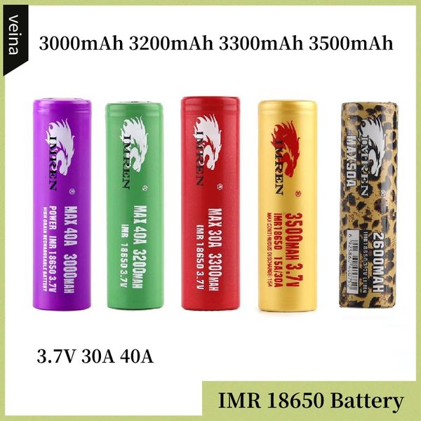 

Высокое качество IMR 18650 Батарея 3000mAh 3200mAh 3300mAh 3500mAh 3.7V 30A 40A 50A E Cigs аккумуляторная литиевая батарея Cell DHL