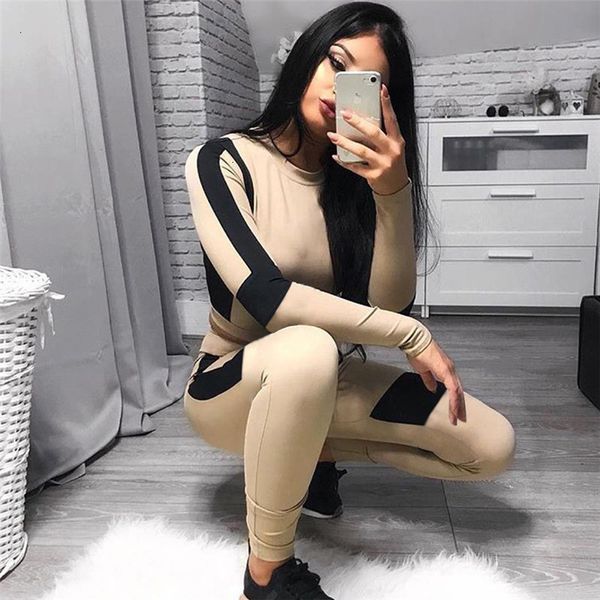 

лоскутное пуловеры костюм set navel bare обрезанные strappy толстовки slim fit карандаш штаны две пьесы set, White