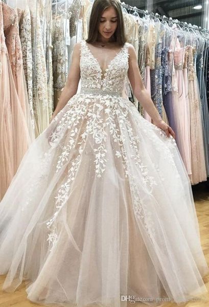 

ball gown real prom dresses v neck sheer straps appliqued lace tulle floor length backless blush pink formal evening party gowns, Black