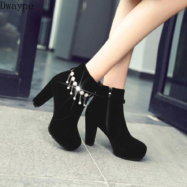 

2020 new fringed pearl thick with waterproof platform boots female, Black