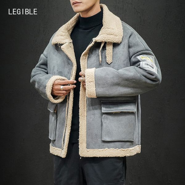 

new 2019 winter jacket men thick flleece men warm parkas fashion turn-down collar pockets mens cargo jackets and coats, Black