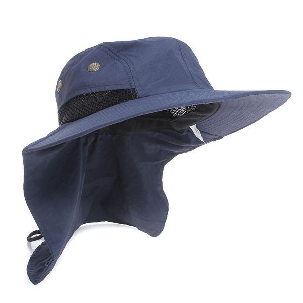 

casual neck flap boonie hat fishing hiking safari outdoor 4 colors sun brim bucket bush cap, Blue;gray