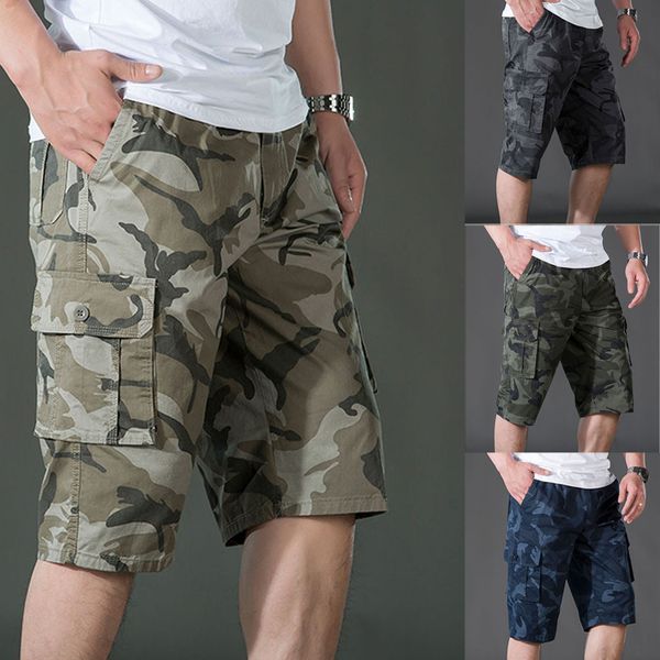 

2019 summer men's casual pure color outdoors pocket beach work trouser cargo pant joggers streetwear pantalones hombre, Black