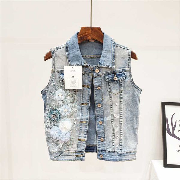 

2020 spring autumn stereo flower denim waistcoat women's short sleeveless vest coat fashion slim jeans jackets female streetwear, Black;white