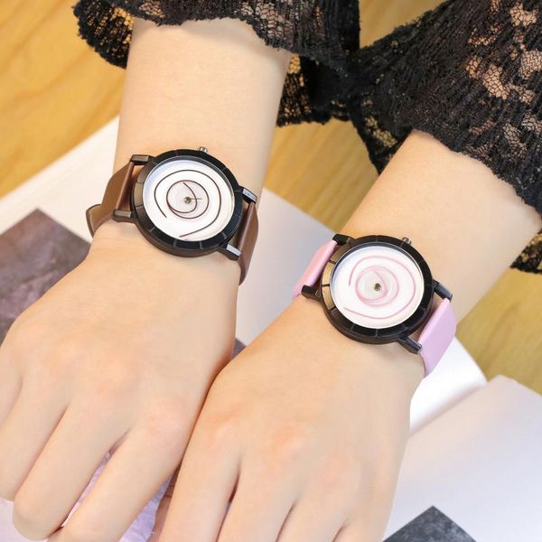 

2019 casual watches new fashion students watch simple original pu leather strap swirl line quartz wristwatches wholesale dhl lw026, Slivery;brown