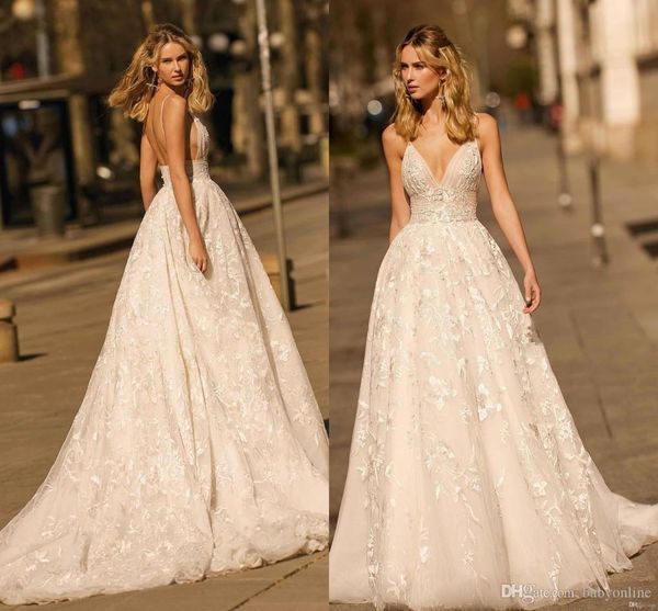 

sexy berta new полный кружева a line свадебные платья аппликации на шею с открытой спиной длинные свадебные платья на заказ vestidos de novi, White