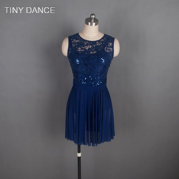 

navy blue leotard with sequin lace and mesh dress for ballet, lyrical and contemporary dancing girls dance show costume 17310, Black;red