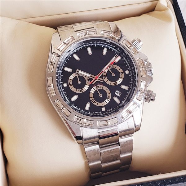 

brand luxury mens sports wristwatch stainless steel diamond bezel men watch waterproof silver black sress male business clock relojes hombre, Slivery;brown