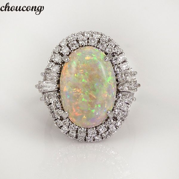 Choucong Vintage Big Opal Anel 925 prata 5A Zircon cz Banda Anéis de Casamento Da Festa Para As Mulheres homens Moda Jóias