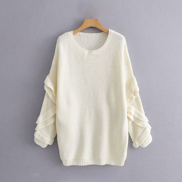 

oversized women ruffle knitted loose long sweater 2019 fashion ladies knitwear sweaters casual pullovers female feminine top, White;black