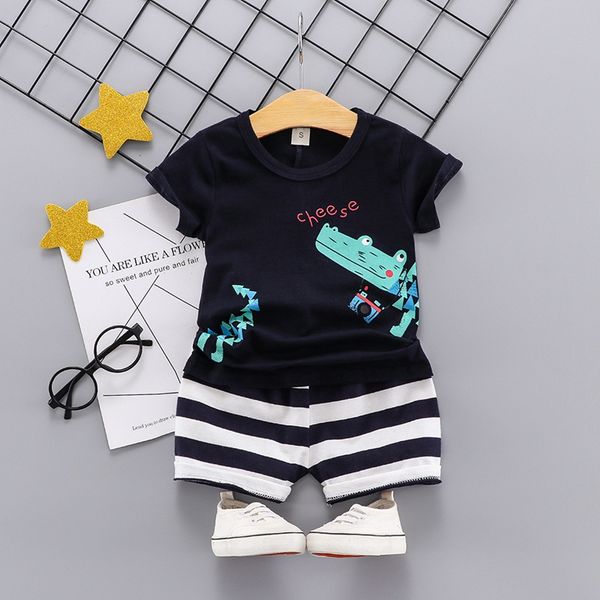 

summer boys clothes cartoon short sleeve+shorts two-piece baby clothes casual9, White