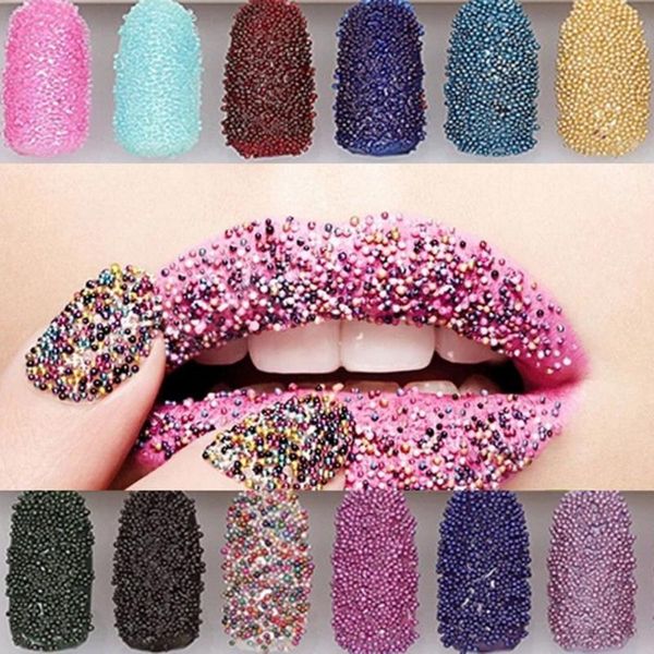 

12 color mini caviar metal beads stainless steel ball nail stud caviar rose gold 3d micro ball nail art charm in wheel, Silver;gold