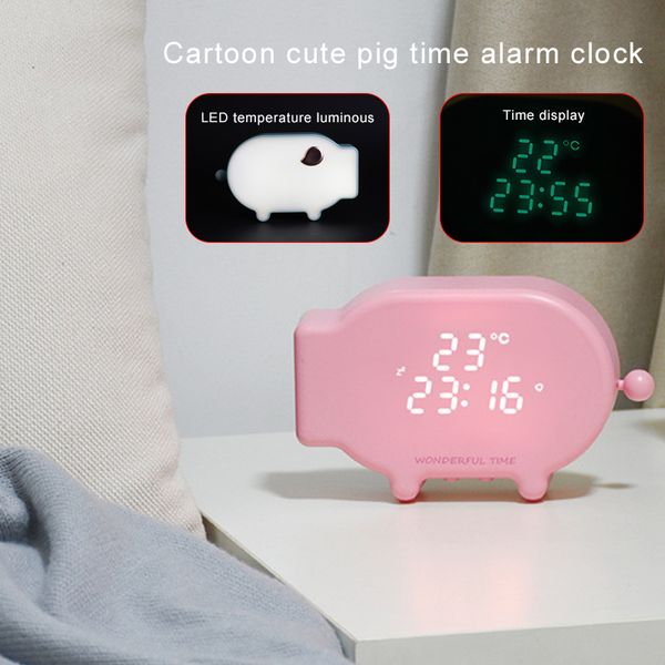 

cartoon alarm clock night light voice control led clock luminous office child bedroom multifunction classroom family