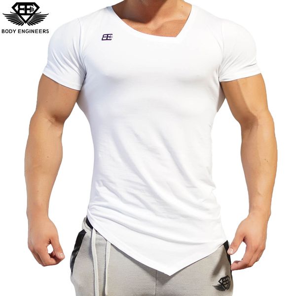 

body engineers fashion men summer quick drying v -neck short sleeve men 's gyms stretch bodybuilding clothing fitness casual t -shirt, White;black