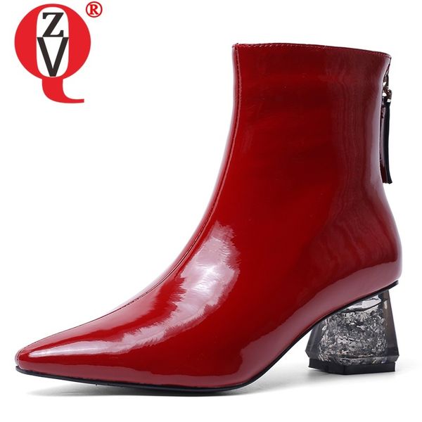 

zvq winter new fashion ankle boots outside warm mid heels pointed toe genuine leather zip women shoes drop shipping size 34-43, Black