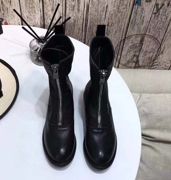 

2019 casual designer mid heeled genuine winter new cow leathe shoes women sneaker guidi zipper ankle boot 2.5cm front z, Black