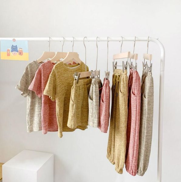 

2020 wholesale new girls boys 2 pcs set t-shirt+shorts cotton girls suits 2-7t qa871, White