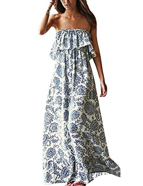 

women porcelain print bohemian off shoulder maxi long dress, Black;gray
