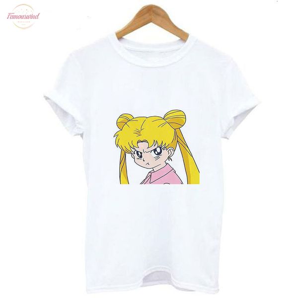 

harajuku sailor moon t shirt new fashion pattern streetwear loose short sleeve women tshirt kawaii v neck print couple clothes, White