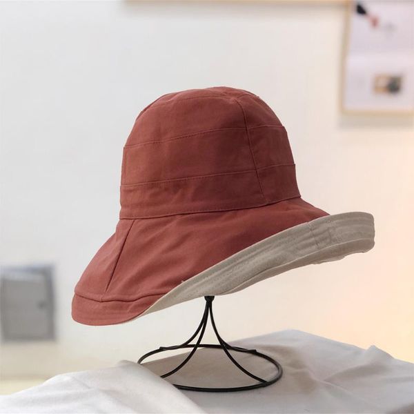 

women foldable casual cycling wide brim soft beach gift fashion summer bucket hat solid travel outdoor sports sun protection, Blue;gray