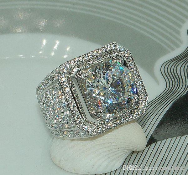 

stunning handmade fashion jewelry 925 sterling silver popular round cut white z cz diamond full gemstones men wedding band ring gift