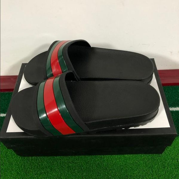 

New brand slippers for men Luxury Designer green red stripe printed beach flip flops slipper designer shoes size 38-46