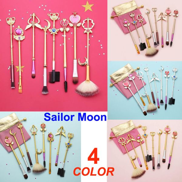 8 pennelli Sailor Moon Set di pennelli per trucco carino Pennelli cosmetici Sakura con borsa rosa Kit pennelli per ombretti lucidi